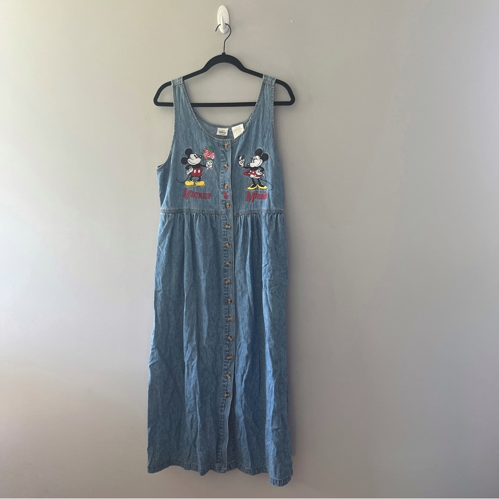 Vintage Disney pie eye Mickey & Minnie denim dress jean embroidered button up